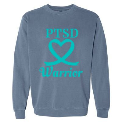 Ptsd Warrior Teal Heart Ribbon Gift Garment-Dyed Sweatshirt