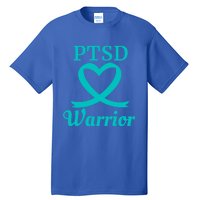 Ptsd Warrior Teal Heart Ribbon Gift Tall T-Shirt