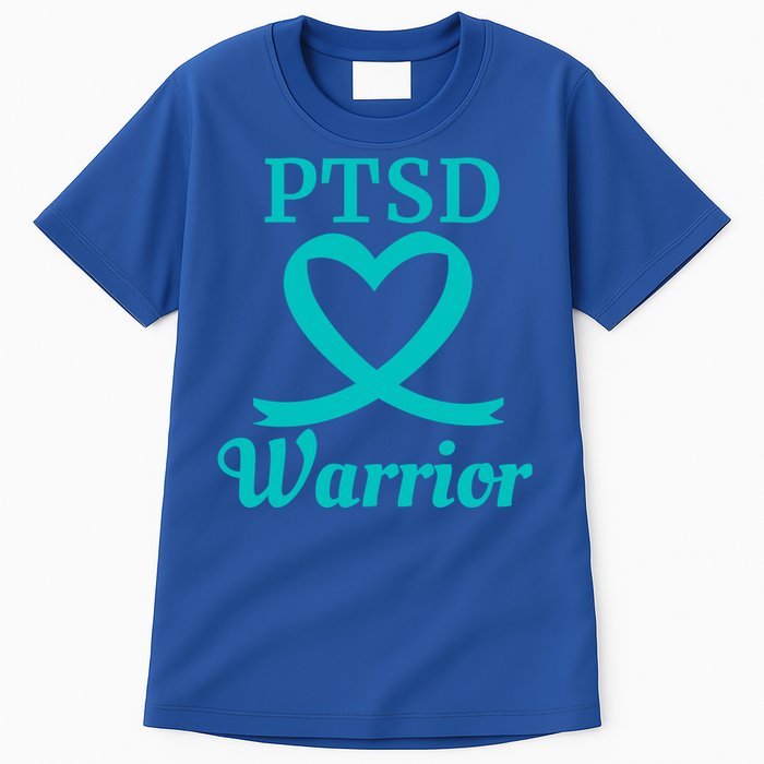 Ptsd Warrior Teal Heart Ribbon Gift Tall T-Shirt