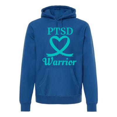 Ptsd Warrior Teal Heart Ribbon Gift Premium Hoodie