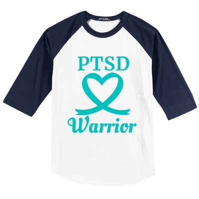 Ptsd Warrior Teal Heart Ribbon Gift Baseball Sleeve Shirt