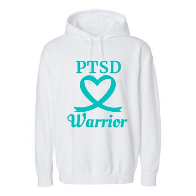 Ptsd Warrior Teal Heart Ribbon Gift Garment-Dyed Fleece Hoodie