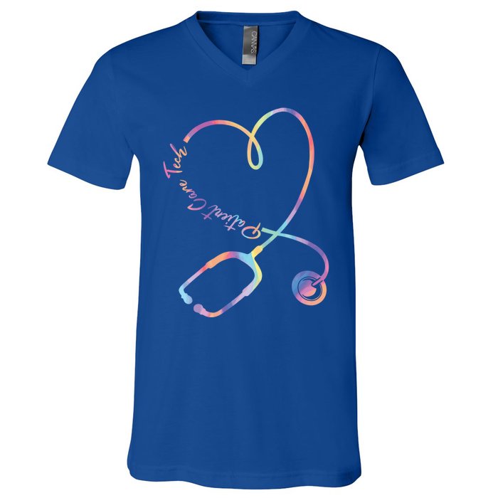 Pct Week Tie Dye Stethoscope Heart Patient Care Technician Gift V-Neck T-Shirt