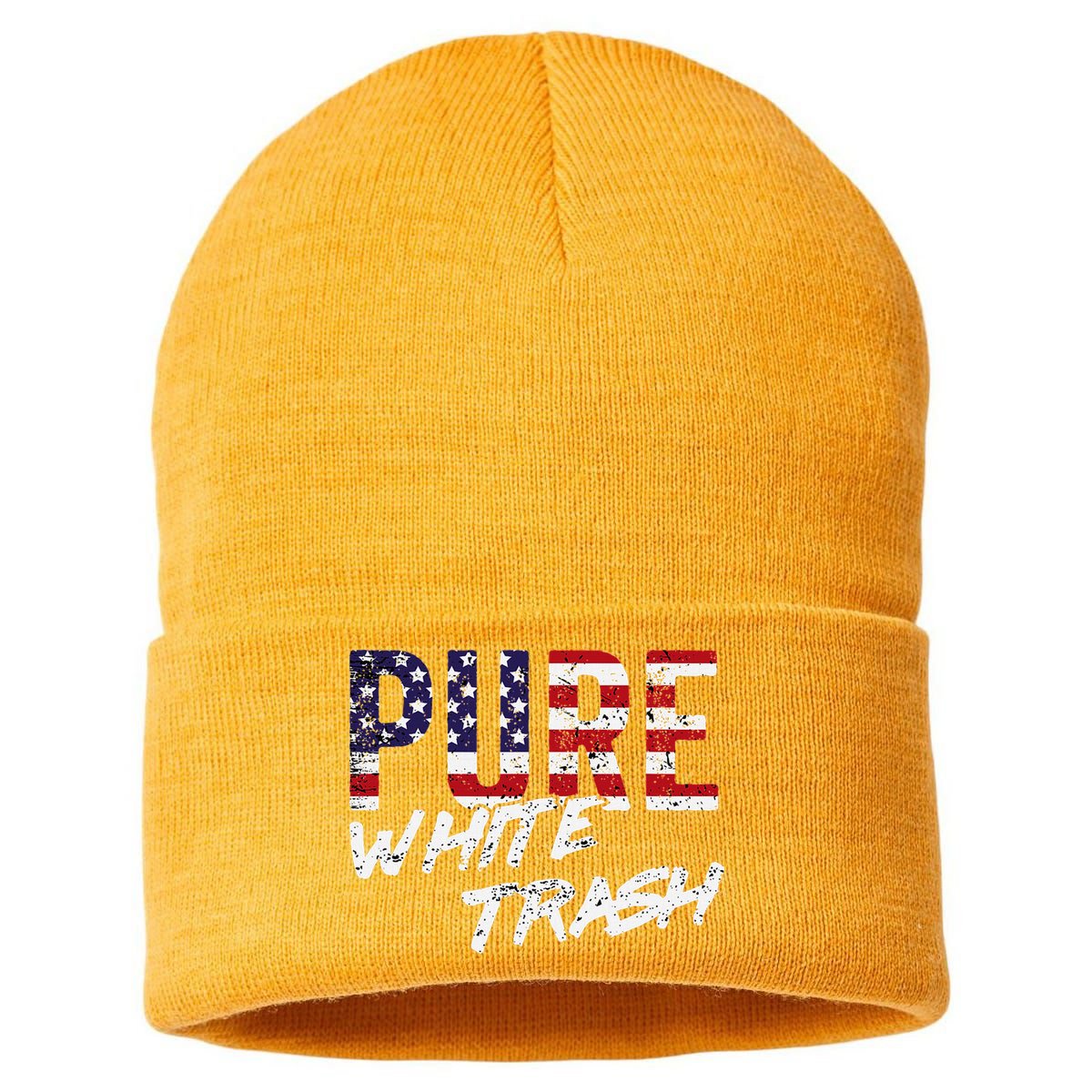 Pure White Trash Funny Redneck American Flag Sustainable Knit Beanie
