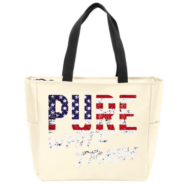 Pure White Trash Funny Redneck American Flag Zip Tote Bag