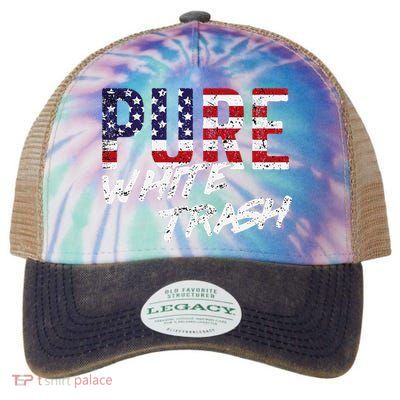 Pure White Trash Funny Redneck American Flag Legacy Tie Dye Trucker Hat
