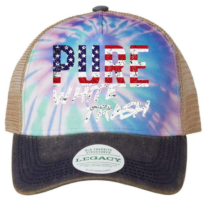 Pure White Trash Funny Redneck American Flag Legacy Tie Dye Trucker Hat
