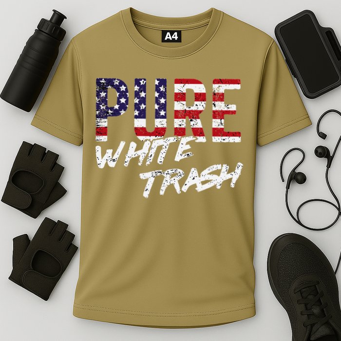 Pure White Trash Funny Redneck American Flag Cooling Performance Crew T-Shirt