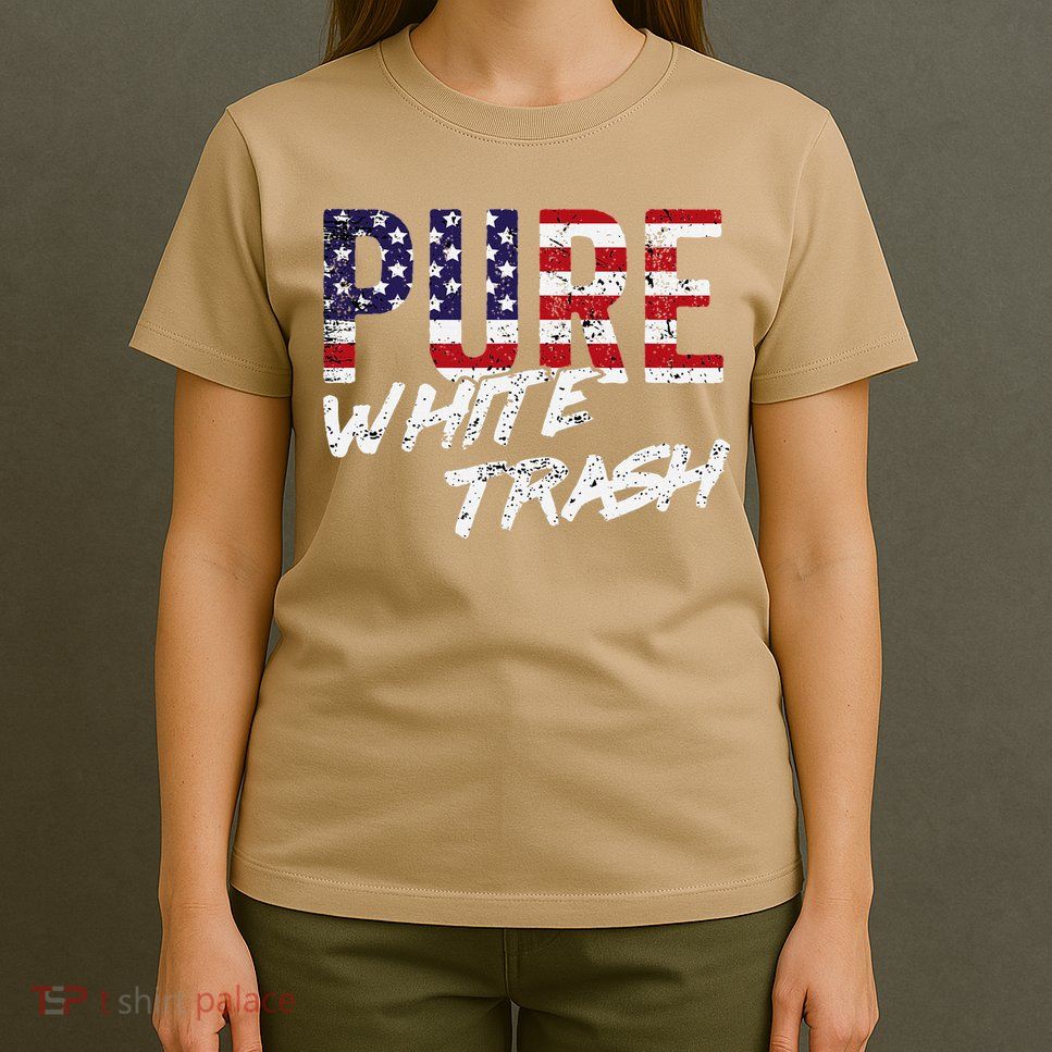 Pure White Trash Funny Redneck American Flag T-Shirt