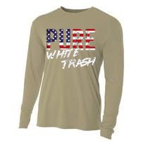 Pure White Trash Funny Redneck American Flag Cooling Performance Long Sleeve Crew