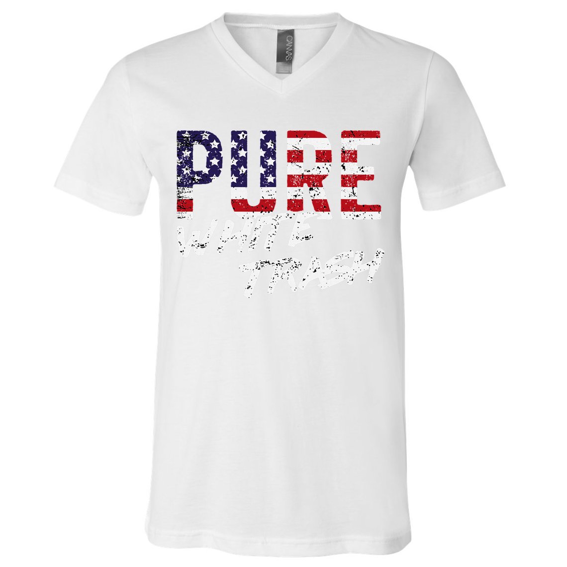 Pure White Trash Funny Redneck American Flag V-Neck T-Shirt