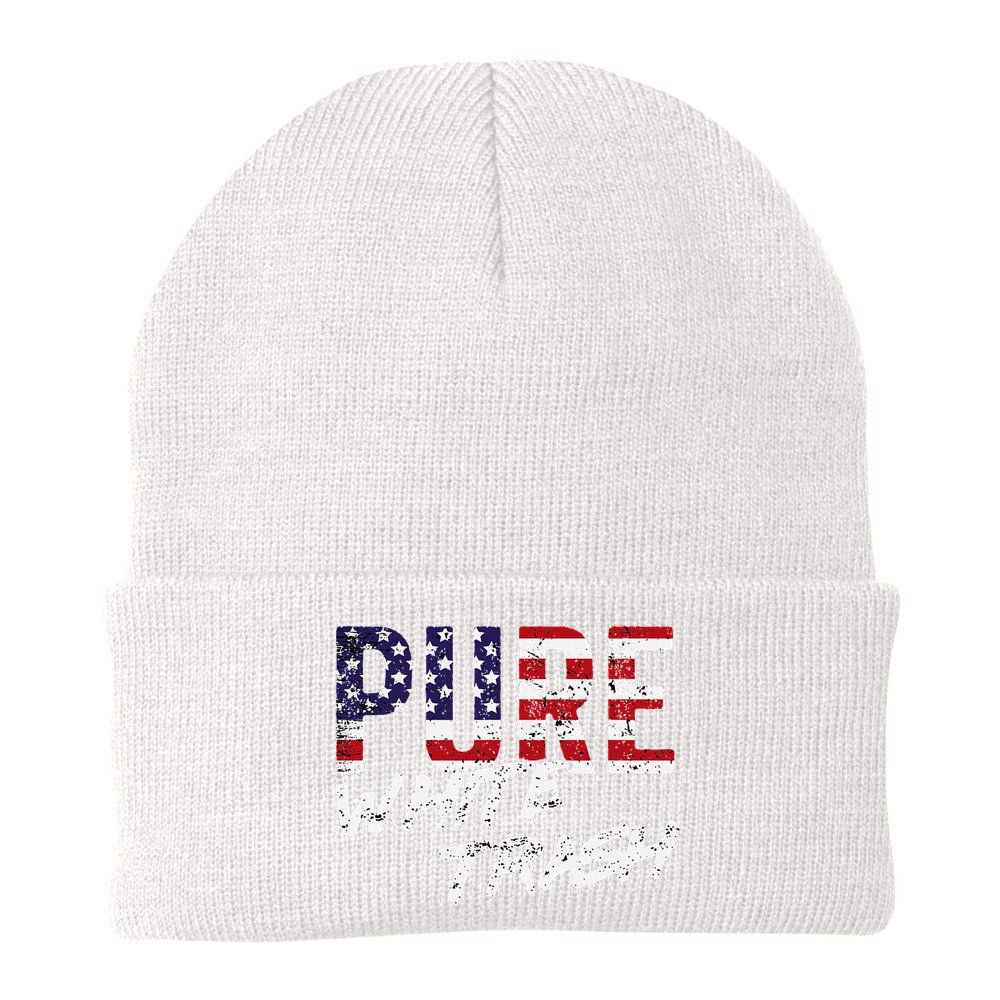Pure White Trash Funny Redneck American Flag Beanie