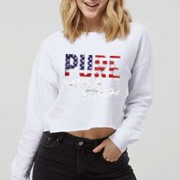 Pure White Trash Funny Redneck American Flag Cropped Pullover Crew