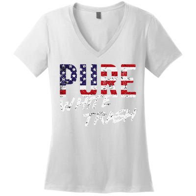 Pure White Trash Funny Redneck American Flag Women's V-Neck T-Shirt