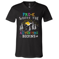 PreK Where The Adventure Begins Back To School Teachers V-Neck T-Shirt