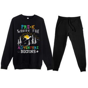 PreK Where The Adventure Begins Back To School Teachers Premium Crewneck Sweatsuit Set