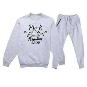 PreK Where The Adventure Begins Preschool Teacher Premium Crewneck Sweatsuit Set