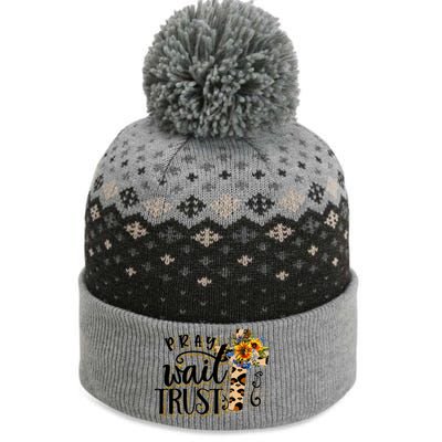 Pray Wait Trust Christian Faith Jesus God Lover Leopard Gift The Baniff Cuffed Pom Beanie