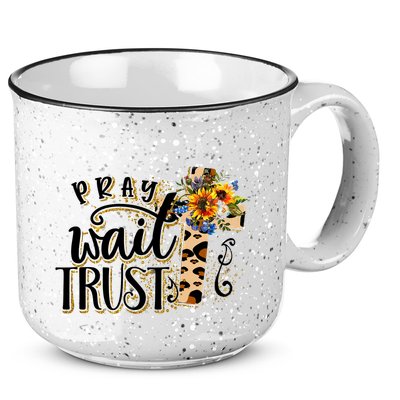 Pray Wait Trust Christian Faith Jesus God Lover Leopard Gift 15oz Campfire Ceramic Mug