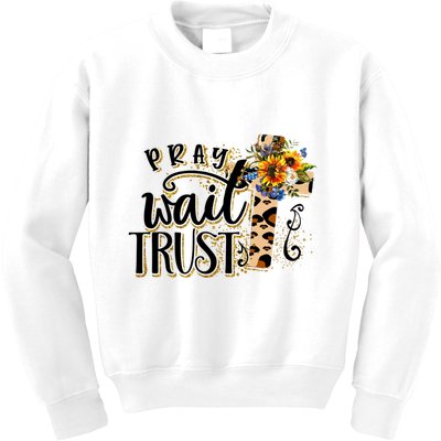Pray Wait Trust Christian Faith Jesus God Lover Leopard Gift Kids Sweatshirt