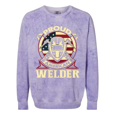 Proud Welder US American Flag Pipefitter Retro Welding Gift Colorblast Crewneck Sweatshirt