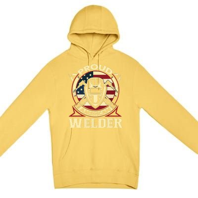 Proud Welder US American Flag Pipefitter Retro Welding Gift Premium Pullover Hoodie