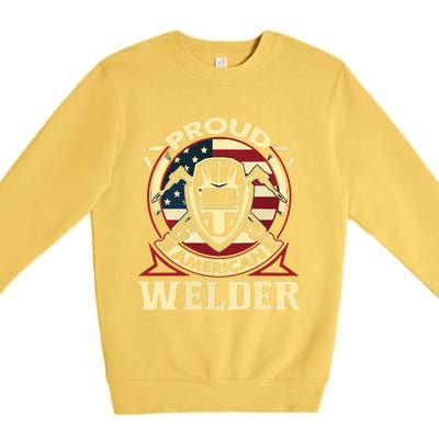 Proud Welder US American Flag Pipefitter Retro Welding Gift Premium Crewneck Sweatshirt