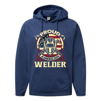 Proud Welder US American Flag Pipefitter Retro Welding Gift Performance Fleece Hoodie