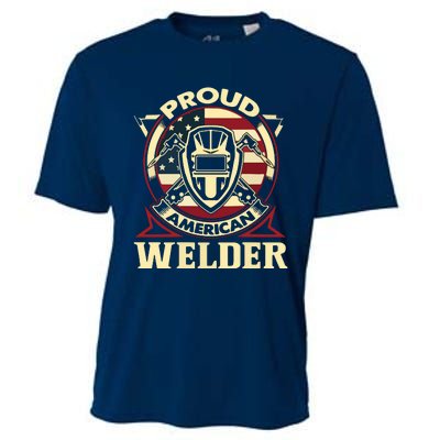 Proud Welder US American Flag Pipefitter Retro Welding Gift Cooling Performance Crew T-Shirt