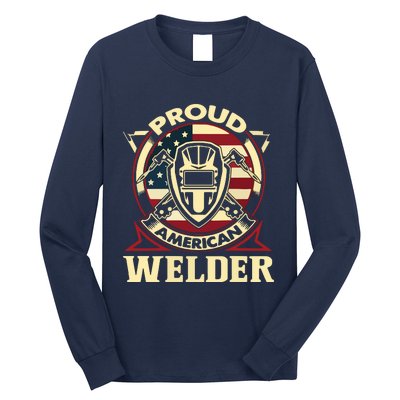 Proud Welder US American Flag Pipefitter Retro Welding Gift Long Sleeve Shirt