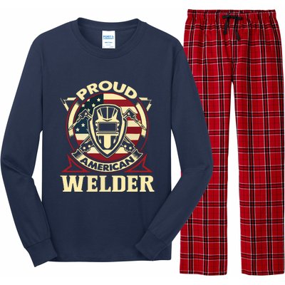 Proud Welder US American Flag Pipefitter Retro Welding Gift Long Sleeve Pajama Set