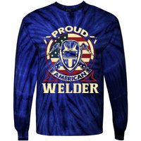 Proud Welder US American Flag Pipefitter Retro Welding Gift Tie-Dye Long Sleeve Shirt