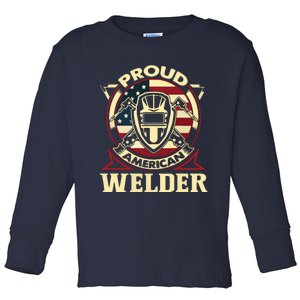 Proud Welder US American Flag Pipefitter Retro Welding Gift Toddler Long Sleeve Shirt