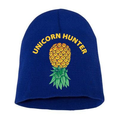 Polyamory With Upside Down Pineapple And Unicorn Hunter Gift Short Acrylic Beanie