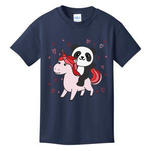 Panda With Unicorn For Valentines Day Cute Animals Heart Kids T-Shirt