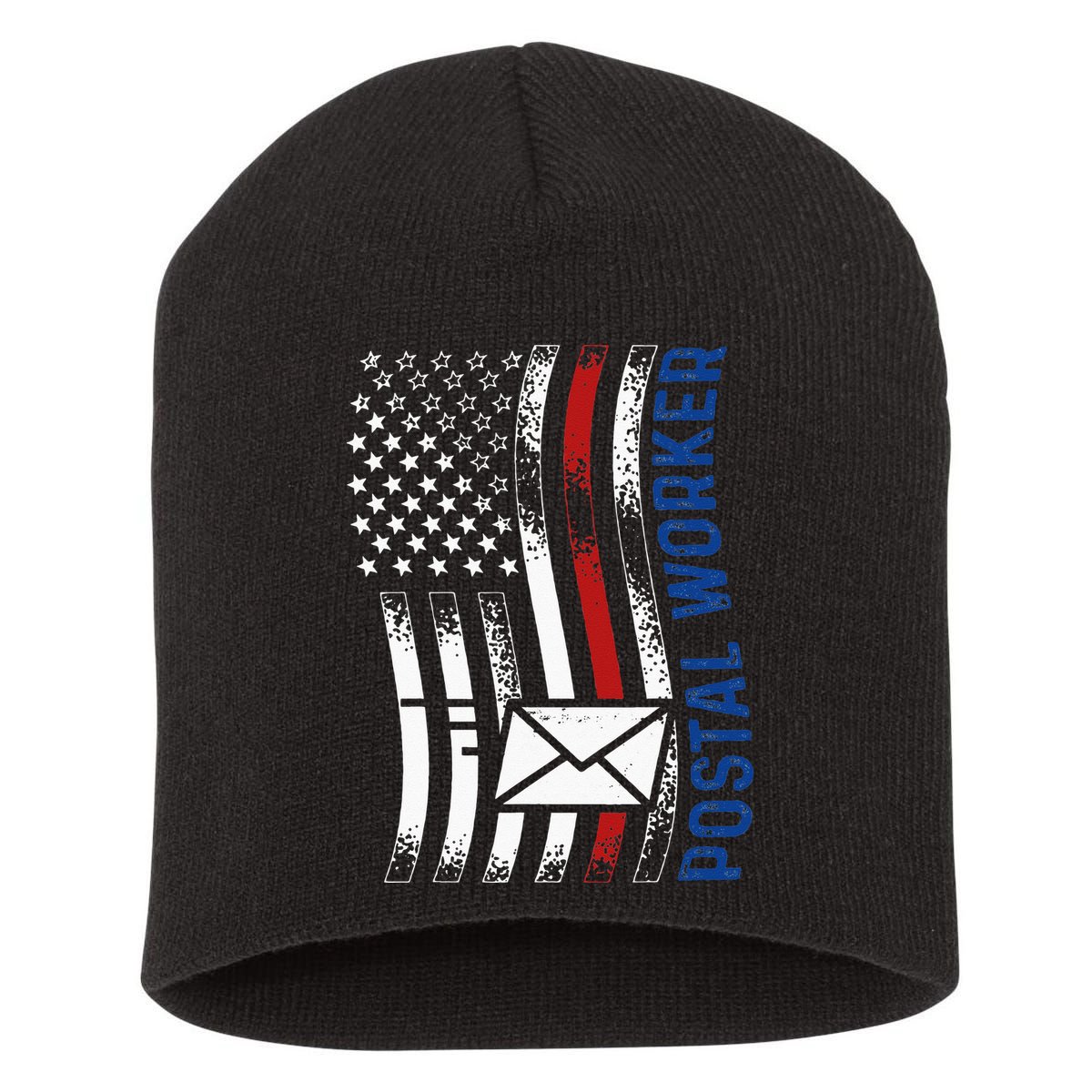 Postal Worker Vintage USA American Flag US Postal Short Acrylic Beanie