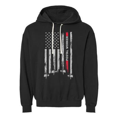 Postal Worker Vintage Usa American Flag Us Postal Garment-Dyed Fleece Hoodie
