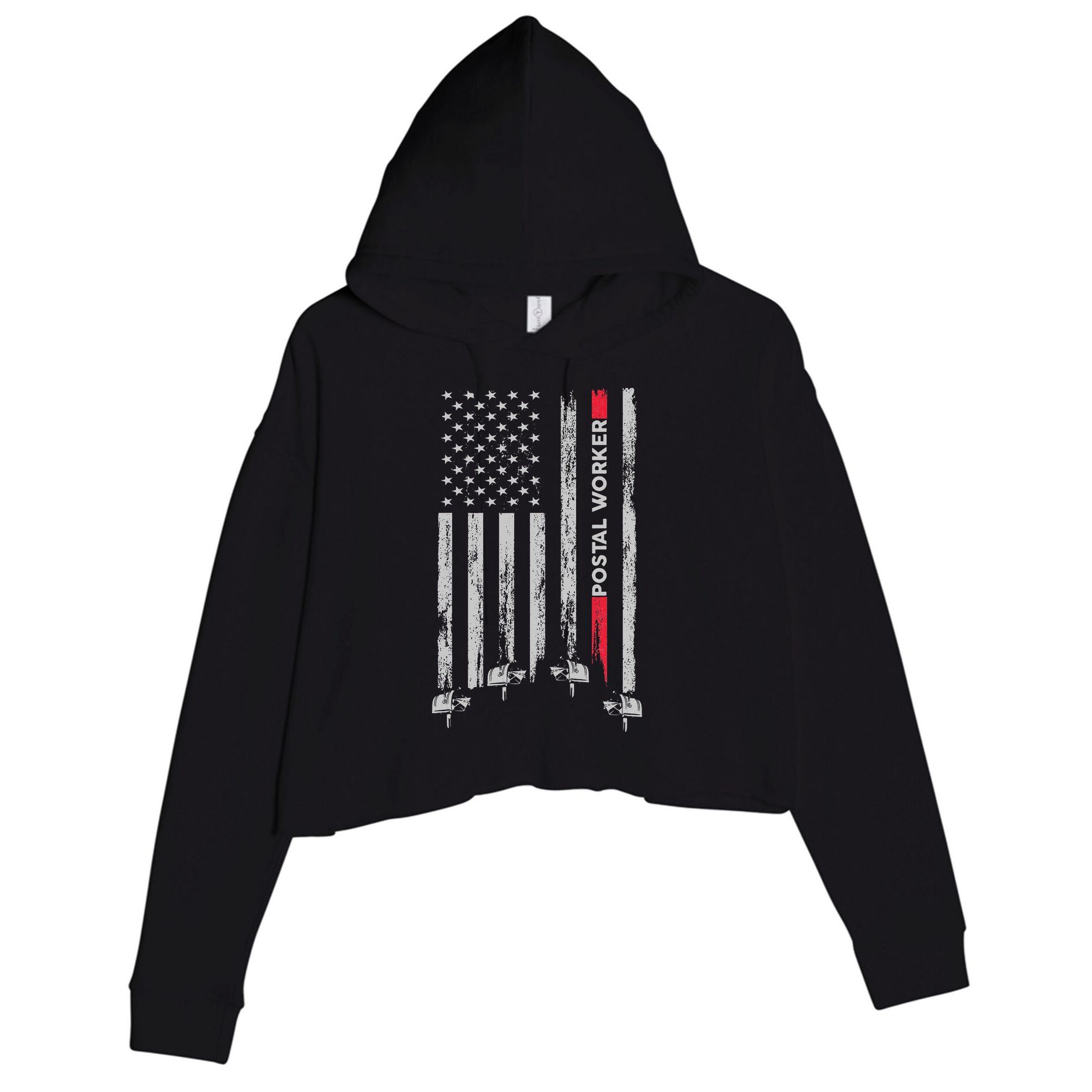 Postal Worker Vintage Usa American Flag Us Postal Crop Fleece Hoodie
