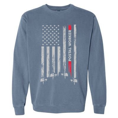 Postal Worker Vintage Usa American Flag Us Postal Garment-Dyed Sweatshirt