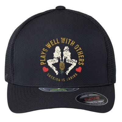 Plays Well With Others Swinger Couples Upside Down Pineapple Flexfit Unipanel Trucker Cap