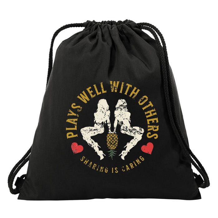 Plays Well With Others Swinger Couples Upside Down Pineapple Drawstring Bag