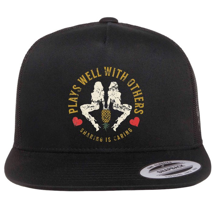 Plays Well With Others Swinger Couples Upside Down Pineapple Flat Bill Trucker Hat
