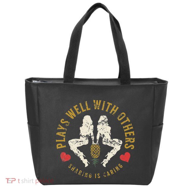 Plays Well With Others Swinger Couples Upside Down Pineapple Zip Tote Bag