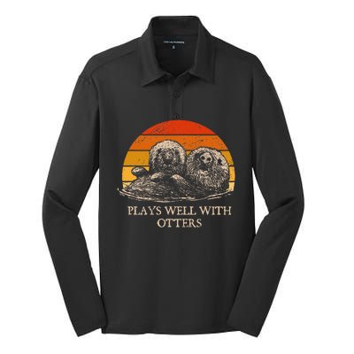 Plays Well With Otters Sarcastic Otter Lover Sarcasm Silk Touch Performance Long Sleeve Polo