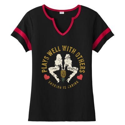 Plays Well With Others Swinger Couples Upside Down Pineapple Cute Gift Ladies Halftime Notch Neck Tee