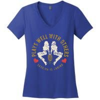 Plays Well With Others Swinger Couples Upside Down Pineapple Cute Gift Women's V-Neck T-Shirt