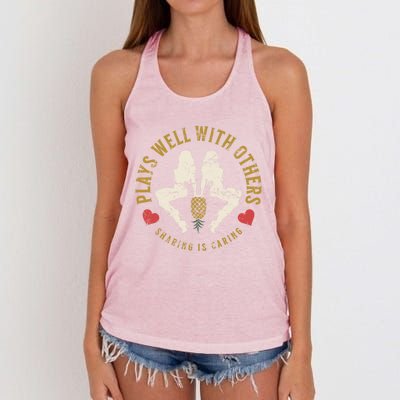 Plays Well With Others Swinger Couples Upside Down Pineapple Cute Gift Women's Knotted Racerback Tank