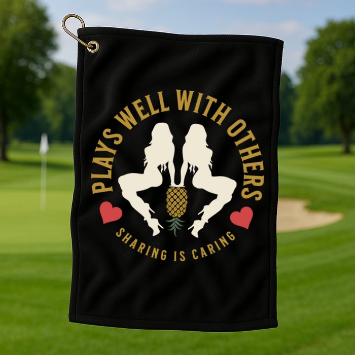 Plays Well With Others Swinger Couples Upside Down Pineapple Gift Golf Towel