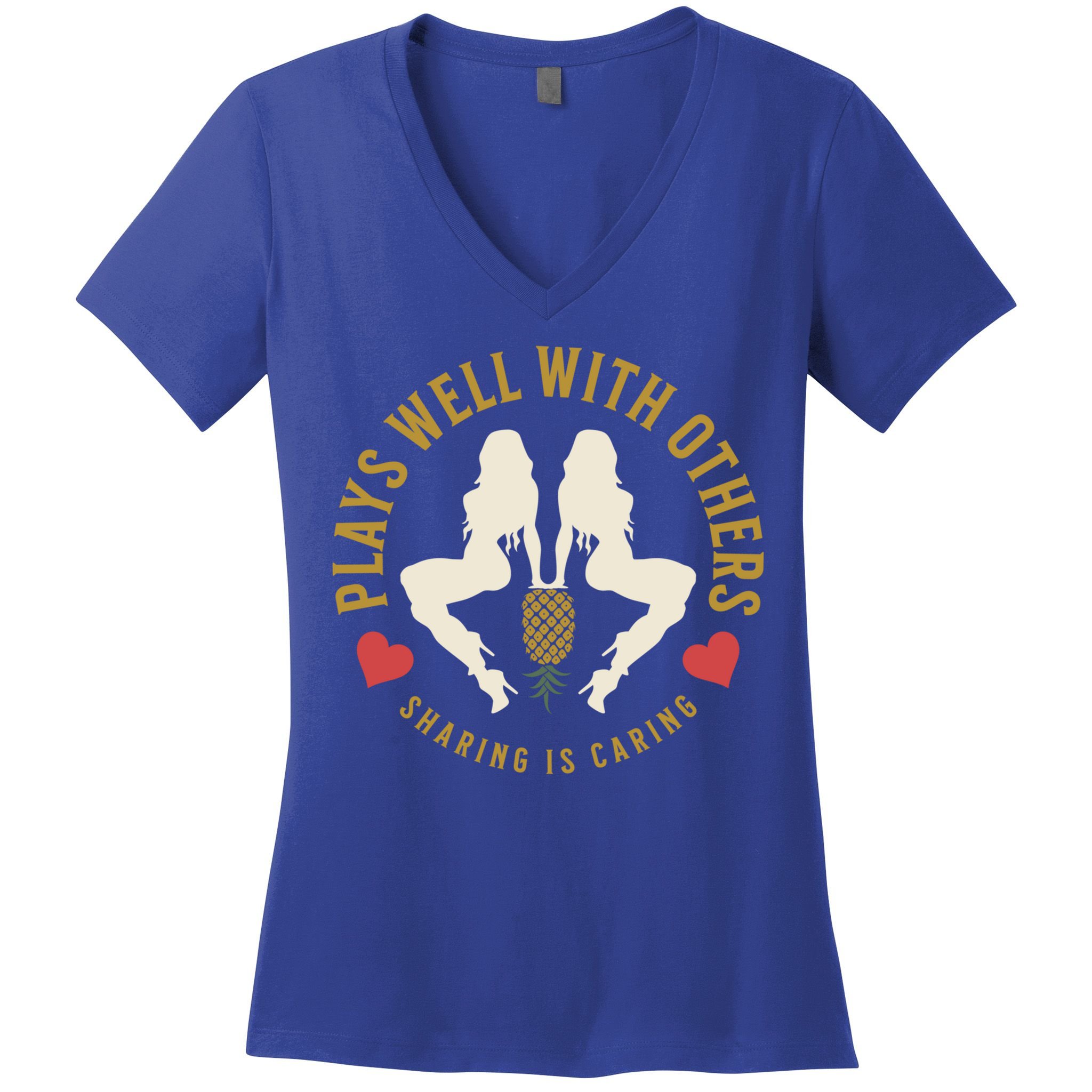 Plays Well With Others Swinger Couples Upside Down Pineapple Gift Women's V-Neck T-Shirt
