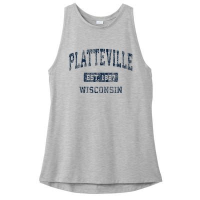 Platteville Wisconsin Wi Vintage Sports Design Ladies PosiCharge Tri-Blend Wicking Tank